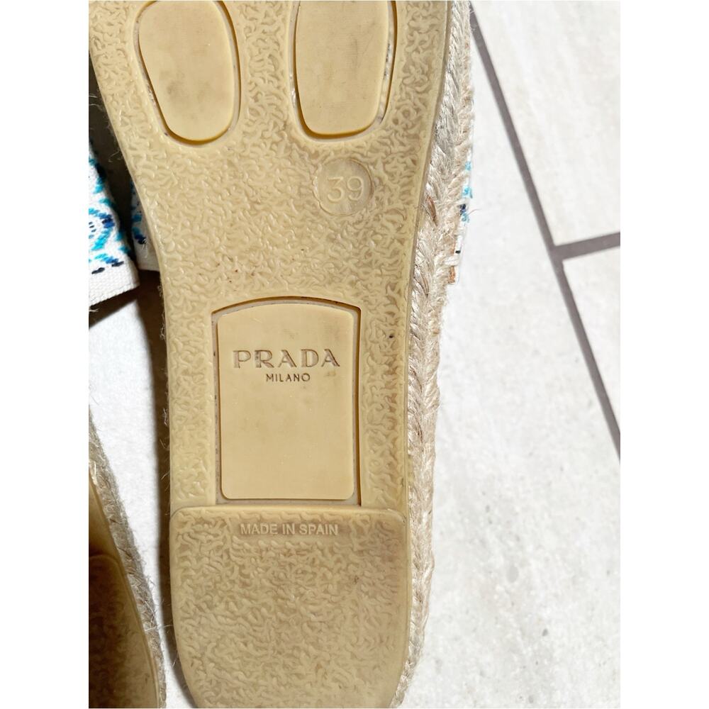 PRADA Nastro Jacquard Embroidered Logo Espadrille Mules Slip On Flats Sz 39 / 9 - Picture 9 of 10
